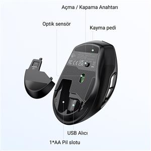 UGREEN 90855 4000 DPI DUAL MODE SESSIZ BLUETOOTH MOUSE-SİYAH