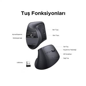UGREEN 55916 4000 DPI DİKEY ERGONOMIK BLUETOOTH MOUSE-SİYAH