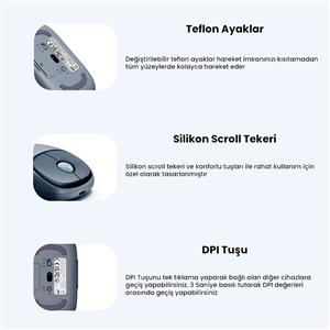 UGREEN 90538 4000 DPI FUN+ ERGONOMIK SARJ EDILEBILIR SESSIZ BLUETOOTH MOUSE-MAVİ
