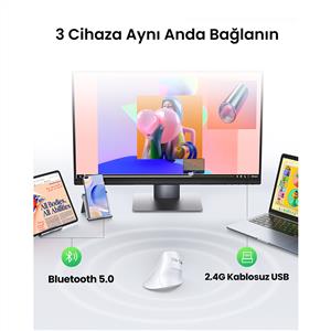 UGREEN 45759 4000 DPI DİKEY ERGONOMIK BLUETOOTH MOUSE-BEYAZ