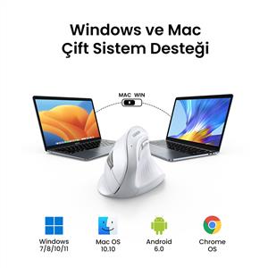 UGREEN 45759 4000 DPI DİKEY ERGONOMIK BLUETOOTH MOUSE-BEYAZ