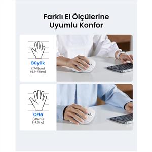 UGREEN 95902B 4000 DPI DİKEY ERGONOMIK BLUETOOTH MOUSE-BEYAZ