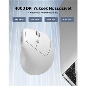 UGREEN 95902B 4000 DPI DİKEY ERGONOMIK BLUETOOTH MOUSE-BEYAZ