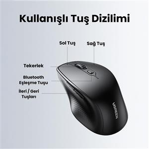 UGREEN 90395 4000 DPI  ERGONOMIK WIRELESS MOUSE-SİYAH