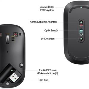 UGREEN 90372 4000 DPI SESSIZ KABLOSUZ MOUSE-SİYAH