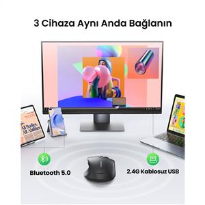 UGREEN 75498 5000 DPI 3 CIHAZ BAĞLANTILI BLUETOOTH MOUSE-SİYAH