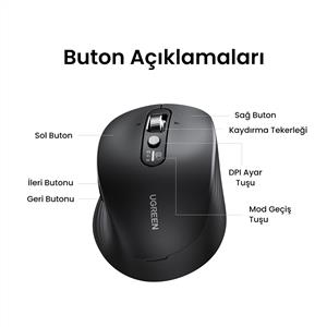 UGREEN 75498 5000 DPI 3 CIHAZ BAĞLANTILI BLUETOOTH MOUSE-SİYAH
