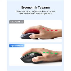 UGREEN 45792 5000 DPI ERGONOMIK SESSIZ KABLOSUZ MOUSE-SİYAH