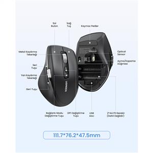 UGREEN 45792 5000 DPI ERGONOMIK SESSIZ KABLOSUZ MOUSE-SİYAH