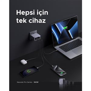 UGREEN Nexode Pro 160W GaN QC PD Hızlı Şarj Cihazı ( 100W Type-C Kablolu ) - Uzay Grisi