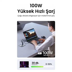UGREEN Nexode Pro 160W GaN QC PD Hızlı Şarj Cihazı ( 100W Type-C Kablolu ) - Uzay Grisi