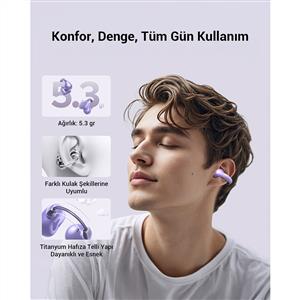 UGREEN HiTune S3 True Clip Kablosuz Kulak İçi Kulaklık, 30 Saat Çalma Süresi - Lila