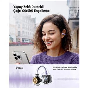 UGREEN HiTune S3 True Clip Kablosuz Kulak İçi Kulaklık, 30 Saat Çalma Süresi - Lila