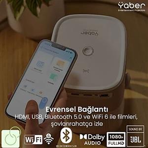 Yaber T2 Plus GTV Full HD Taşınabilir Bataryalı Projeksiyon JBL 450 Lümen